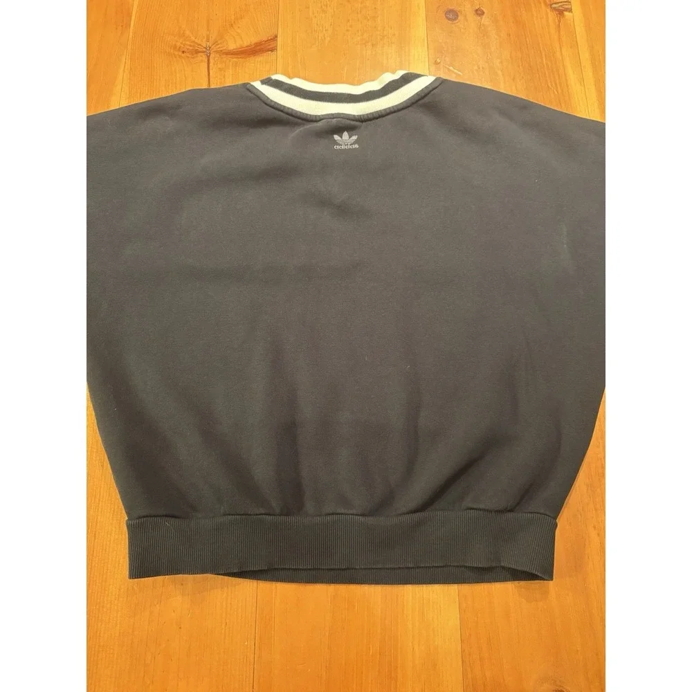 Adidas Originals Mens S Black V-Neck Fleece Pullover Sweatshirt Logo